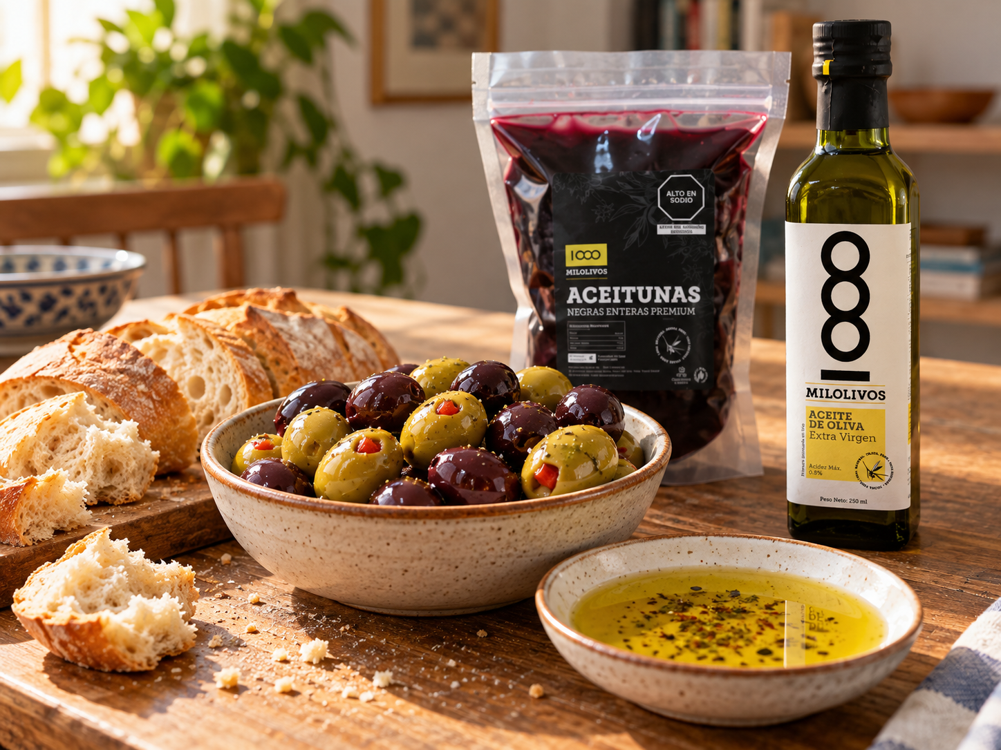 Piqueo de aceitunas y pan
